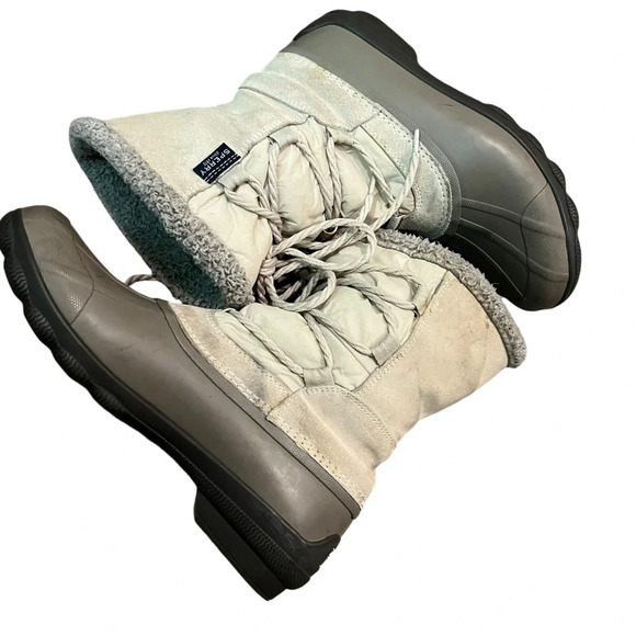 Sperry Syren Strait Oat Winter Bone Lace Up Boots snow rain faux fur pull on 8.5 - Picture 10 of 12